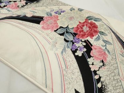 平和屋着物◎六通柄袋帯 唐織 流水花文 銀糸 正絹 逸品 AAAZ9874tn