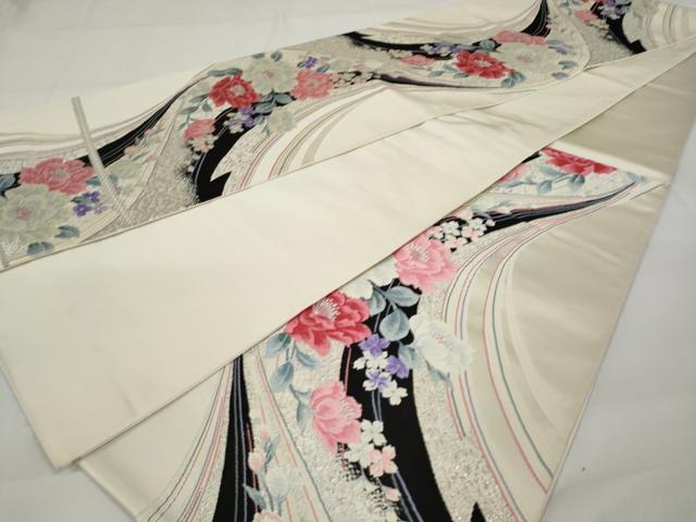 平和屋着物◎六通柄袋帯 唐織 流水花文 銀糸 正絹 逸品 AAAZ9874tn