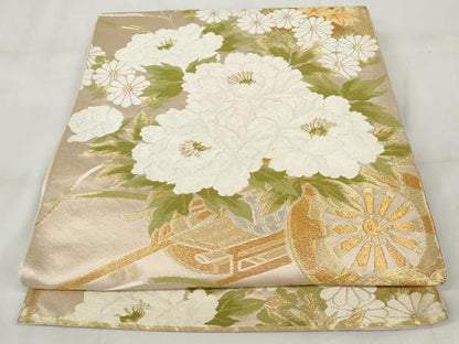 平和屋着物◎六通柄袋帯　花車文　金糸　正絹　逸品　AAAZ9879tn