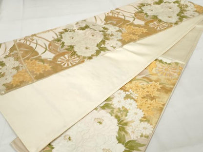 平和屋着物◎六通柄袋帯　花車文　金糸　正絹　逸品　AAAZ9879tn