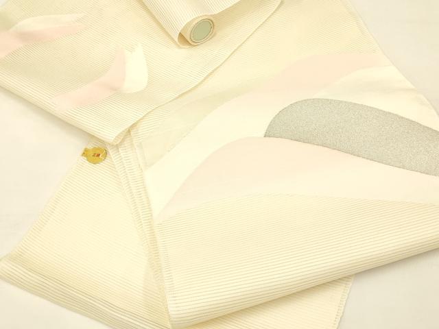 平和屋着物＊夏物 西陣 名古屋帯 反物 遠山重ね文 銀糸 正絹 逸品 未使用 AAAZ9912ay