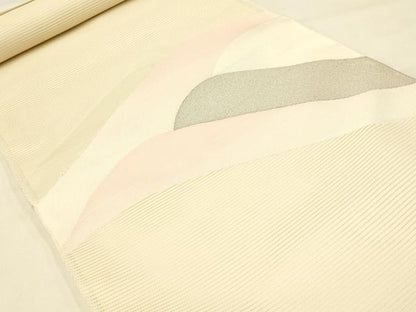平和屋着物＊夏物 西陣 名古屋帯 反物 遠山重ね文 銀糸 正絹 逸品 未使用 AAAZ9912ay