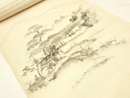 平和屋着物＊夏物 名古屋帯 反物 絽綴れ 手描き 風景文 正絹 逸品 未使用 AAAZ9917ay
