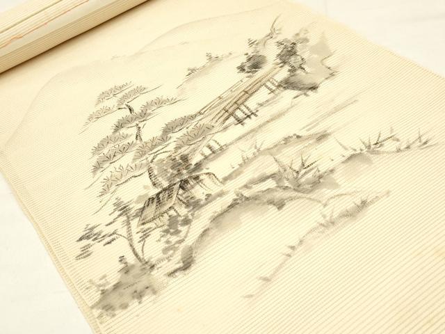 平和屋着物＊夏物 名古屋帯 反物 絽綴れ 手描き 風景文 正絹 逸品 未使用 AAAZ9917ay