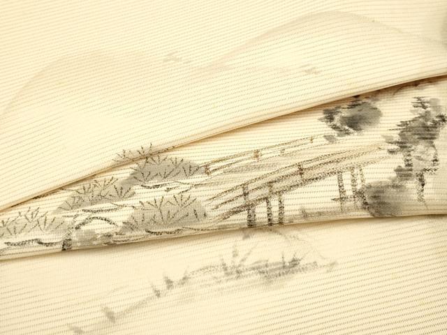 平和屋着物＊夏物 名古屋帯 反物 絽綴れ 手描き 風景文 正絹 逸品 未使用 AAAZ9917ay