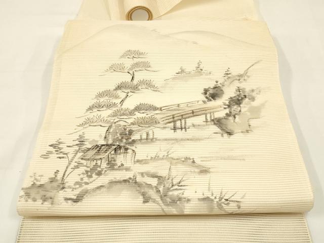 平和屋着物＊夏物 名古屋帯 反物 絽綴れ 手描き 風景文 正絹 逸品 未使用 AAAZ9917ay