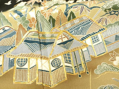 平和屋着物■豪華黒留袖　駒刺繍　立波風景文　松竹梅　暈し染め　金彩　正絹　逸品　AAAZ9988ma