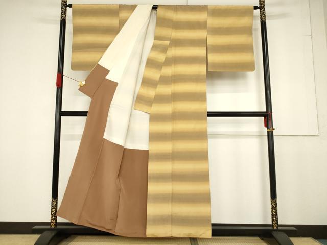 平和屋着物■上質な紬　横段文　正絹　逸品　AAAZ9990ma