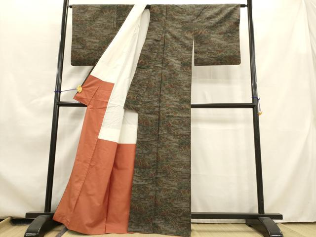 平和屋着物■上質な紬 霞樹林文 正絹 逸品 AABA0036br