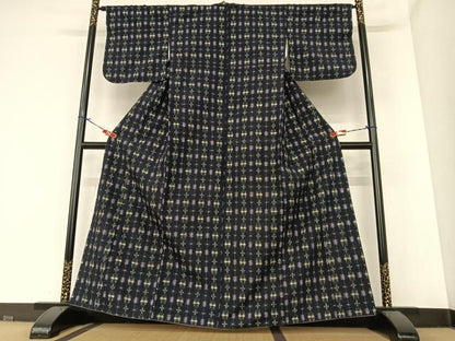平和屋着物●上質な紬 幾何学文様 正絹 逸品 AABA0081zg