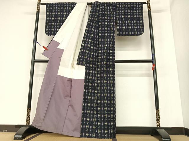 平和屋着物●上質な紬 幾何学文様 正絹 逸品 AABA0081zg