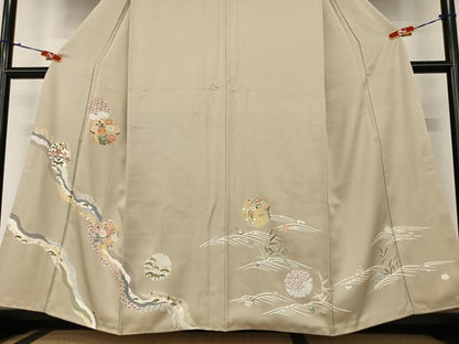 平和屋着物●訪問着 友禅 駒刺繍 雪輪重ね花文 金彩 正絹 逸品 AABA0085zg