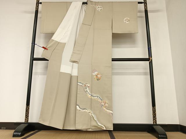 平和屋着物●訪問着 友禅 駒刺繍 雪輪重ね花文 金彩 正絹 逸品 AABA0085zg