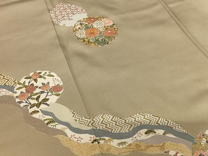 平和屋着物●訪問着 友禅 駒刺繍 雪輪重ね花文 金彩 正絹 逸品 AABA0085zg