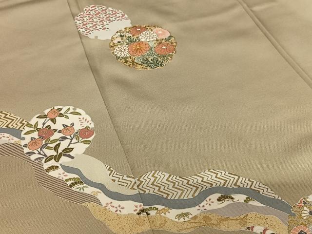 平和屋着物●訪問着 友禅 駒刺繍 雪輪重ね花文 金彩 正絹 逸品 AABA0085zg