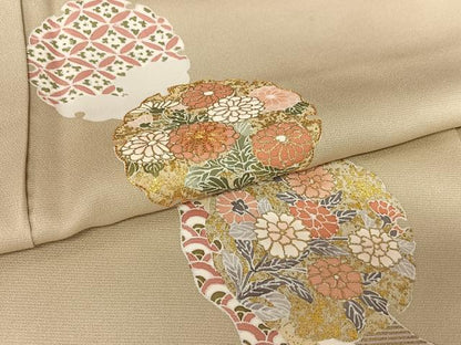 平和屋着物●訪問着 友禅 駒刺繍 雪輪重ね花文 金彩 正絹 逸品 AABA0085zg