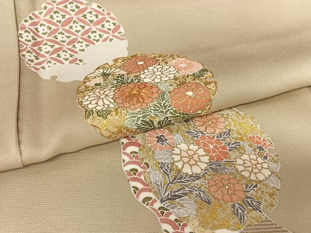 平和屋着物●訪問着 友禅 駒刺繍 雪輪重ね花文 金彩 正絹 逸品 AABA0085zg