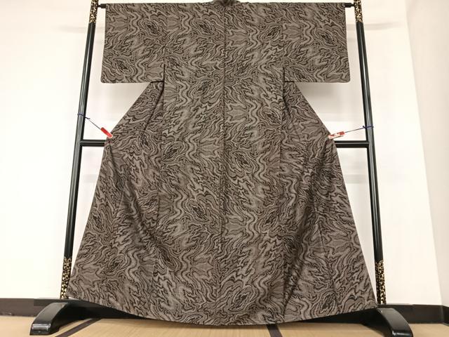 平和屋着物●本場大島紬 泥染 カタス7マルキ 流水文 正絹 逸品 AABA0086zg