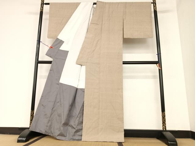 平和屋着物●上質な紬　色無地　柴染色　正絹　逸品　AABA0093zg