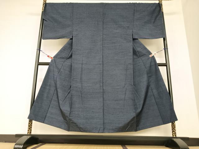 平和屋着物●男性 紬 色無地 青褐色 正絹 逸品 AABA0095zg