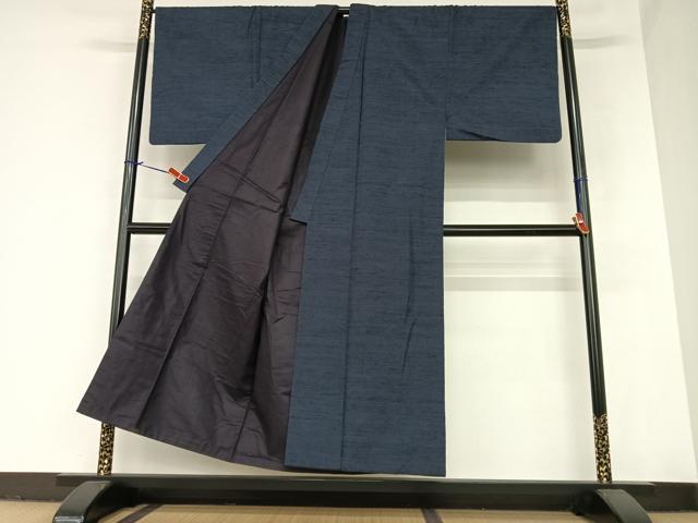 平和屋着物●男性 紬 色無地 青褐色 正絹 逸品 AABA0095zg