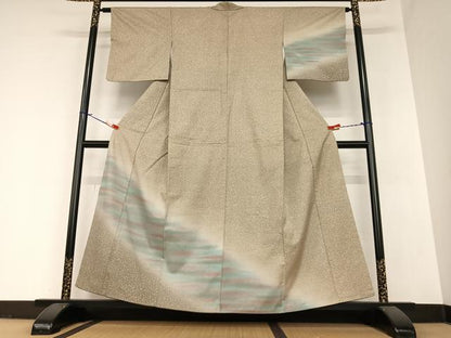 平和屋着物●訪問着 紬地 横段霞文 暈し染め 正絹 逸品 AABA0100zg