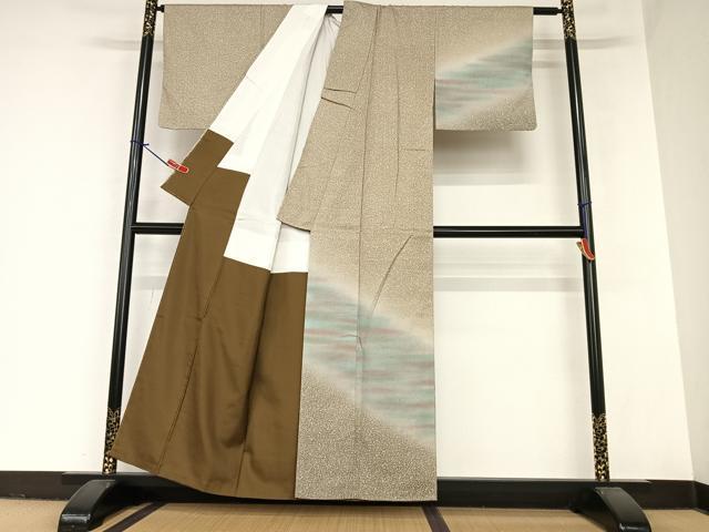 平和屋着物●訪問着 紬地 横段霞文 暈し染め 正絹 逸品 AABA0100zg