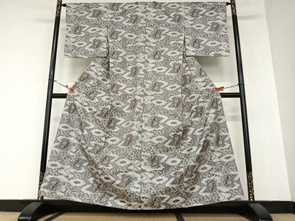 平和屋着物●本場村山大島紬 白大島 総絣 雪輪花文 正絹 逸品 AABA0103zg