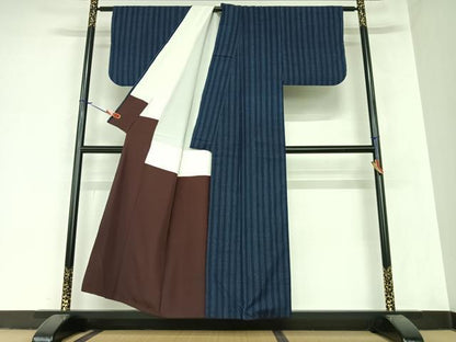 平和屋着物●上質な紬 縞 正絹 逸品 AABA0105zg