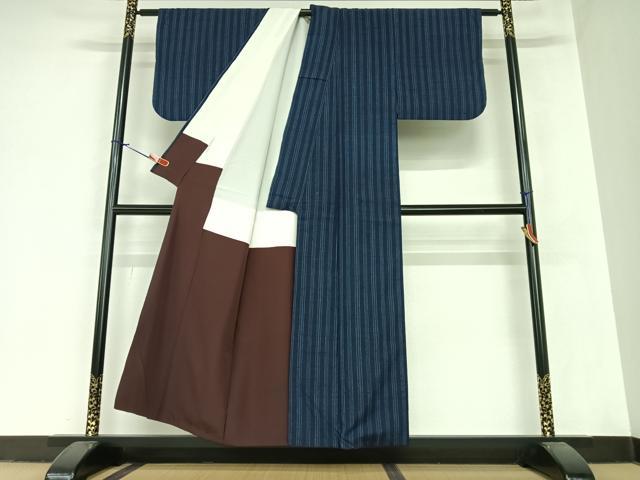 平和屋着物●上質な紬 縞 正絹 逸品 AABA0105zg