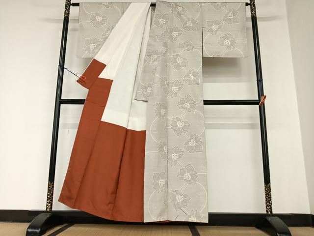 平和屋着物●本場大島紬 白大島 更紗花文 正絹 逸品 AABA0106zg