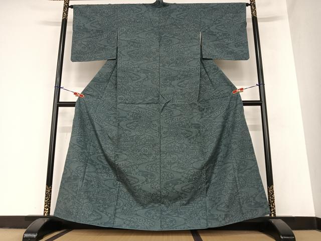 平和屋着物●結城紬 100亀甲 雪輪重ね花文 正絹 逸品 AABA0113zg