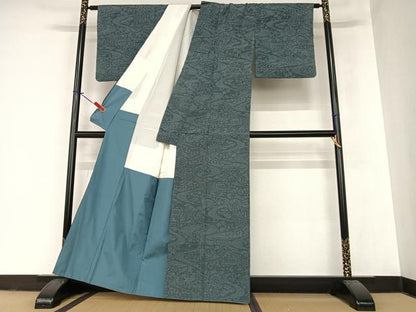 平和屋着物●結城紬 100亀甲 雪輪重ね花文 正絹 逸品 AABA0113zg
