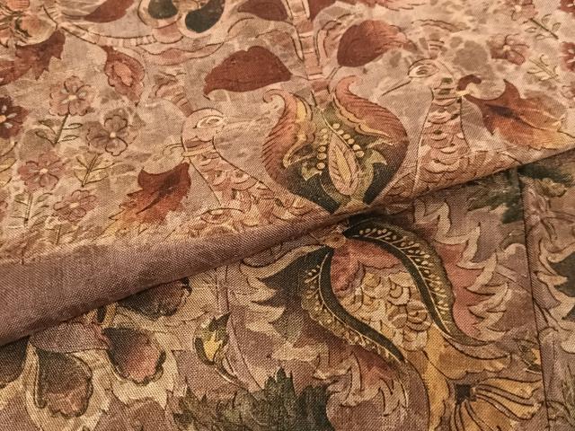 平和屋着物●訪問着 紬地 手描き 双鳥更紗花文 正絹 逸品 AABA0131zg