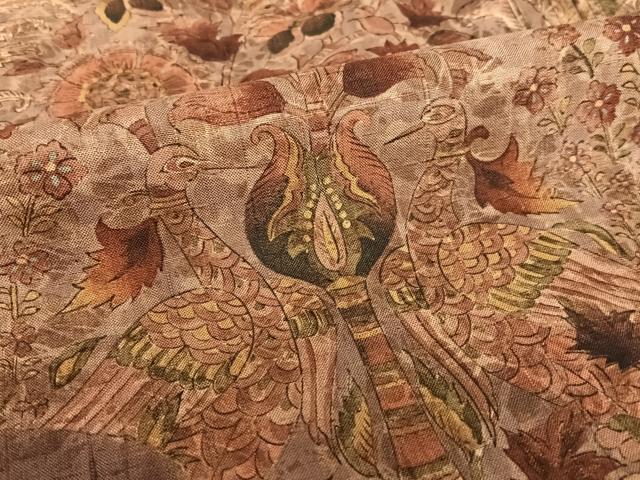 平和屋着物●訪問着 紬地 手描き 双鳥更紗花文 正絹 逸品 AABA0131zg