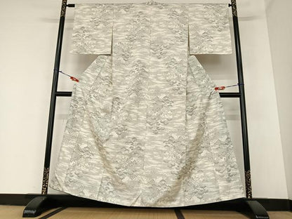 平和屋着物●本場大島紬 白大島 一元絣 花松文 正絹 逸品 AABA0132zg