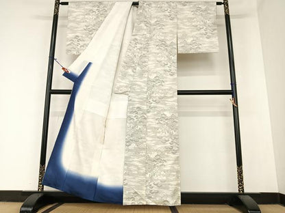 平和屋着物●本場大島紬 白大島 一元絣 花松文 正絹 逸品 AABA0132zg
