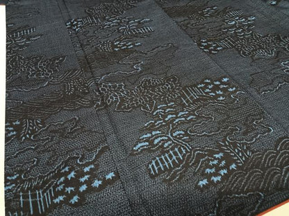 平和屋着物●結城紬 100亀甲 風景笠松花文 正絹 逸品 AABA0137zg