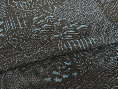 平和屋着物●結城紬 100亀甲 風景笠松花文 正絹 逸品 AABA0137zg