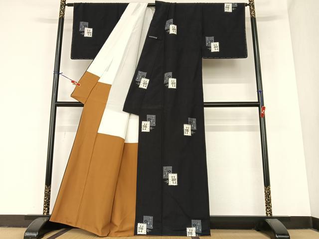 平和屋着物●上質な紬　色紙重ね飛鳥文　正絹　逸品　AABA0142zg