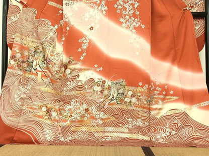 平和屋着物●豪華振袖 駒刺繍 御所車花文 暈し染め 金彩 正絹 逸品 AABA0176zg