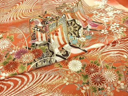 平和屋着物●豪華振袖 駒刺繍 御所車花文 暈し染め 金彩 正絹 逸品 AABA0176zg
