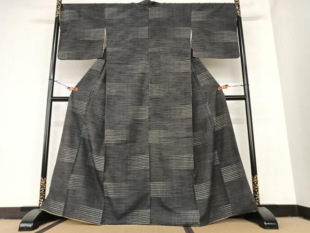 平和屋着物●上質な紬 ちぢみ織 段違い文 正絹 逸品 AABA0182zg