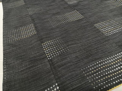 平和屋着物●上質な紬 ちぢみ織 段違い文 正絹 逸品 AABA0182zg