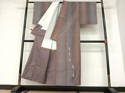 平和屋着物●訪問着 紬地 手描き 瓢箪花文 暈し染め 正絹 逸品 AABA0184zg