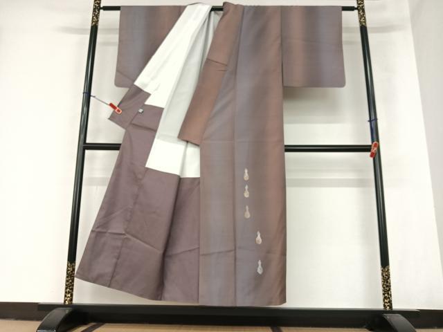 平和屋着物●訪問着 紬地 手描き 瓢箪花文 暈し染め 正絹 逸品 AABA0184zg