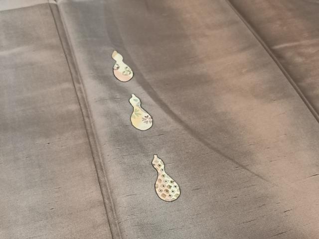 平和屋着物●訪問着 紬地 手描き 瓢箪花文 暈し染め 正絹 逸品 AABA0184zg