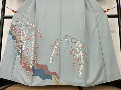 平和屋着物●訪問着　友禅　枝垂れ桜文　正絹　逸品　AABA0187zg