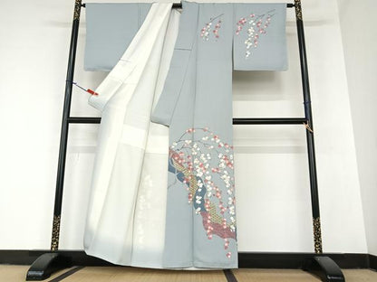 平和屋着物●訪問着　友禅　枝垂れ桜文　正絹　逸品　AABA0187zg