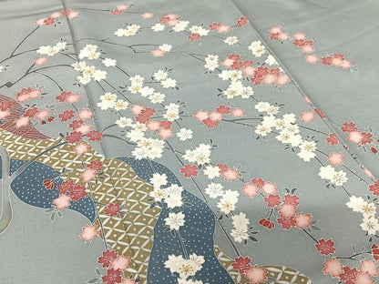 平和屋着物●訪問着　友禅　枝垂れ桜文　正絹　逸品　AABA0187zg